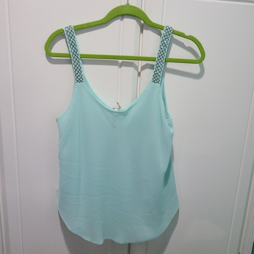 Andree Blue top with beading on straps, L, NWT